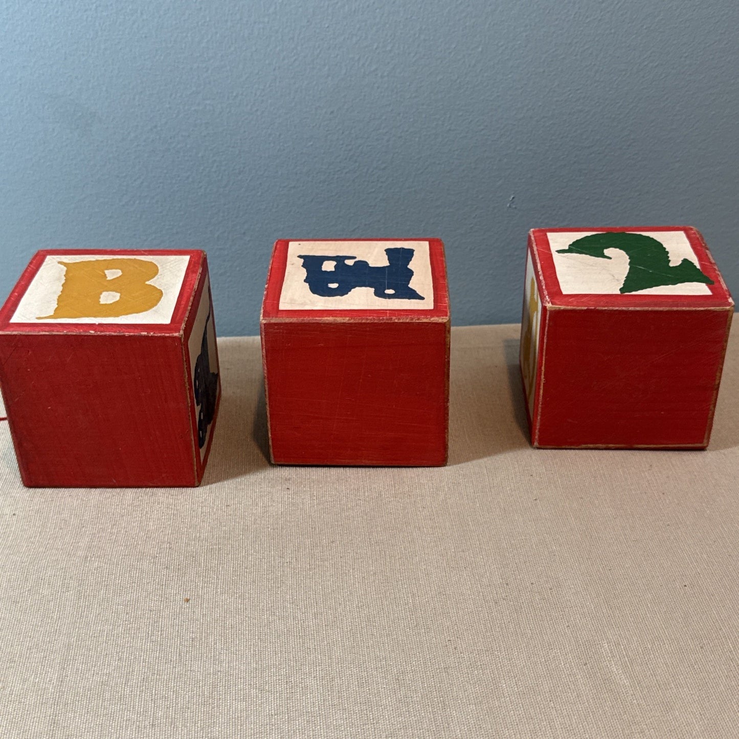 Vintage Wooden Alphabet Animal Christmas Ornaments Set of 3 Blocks 3"x3"