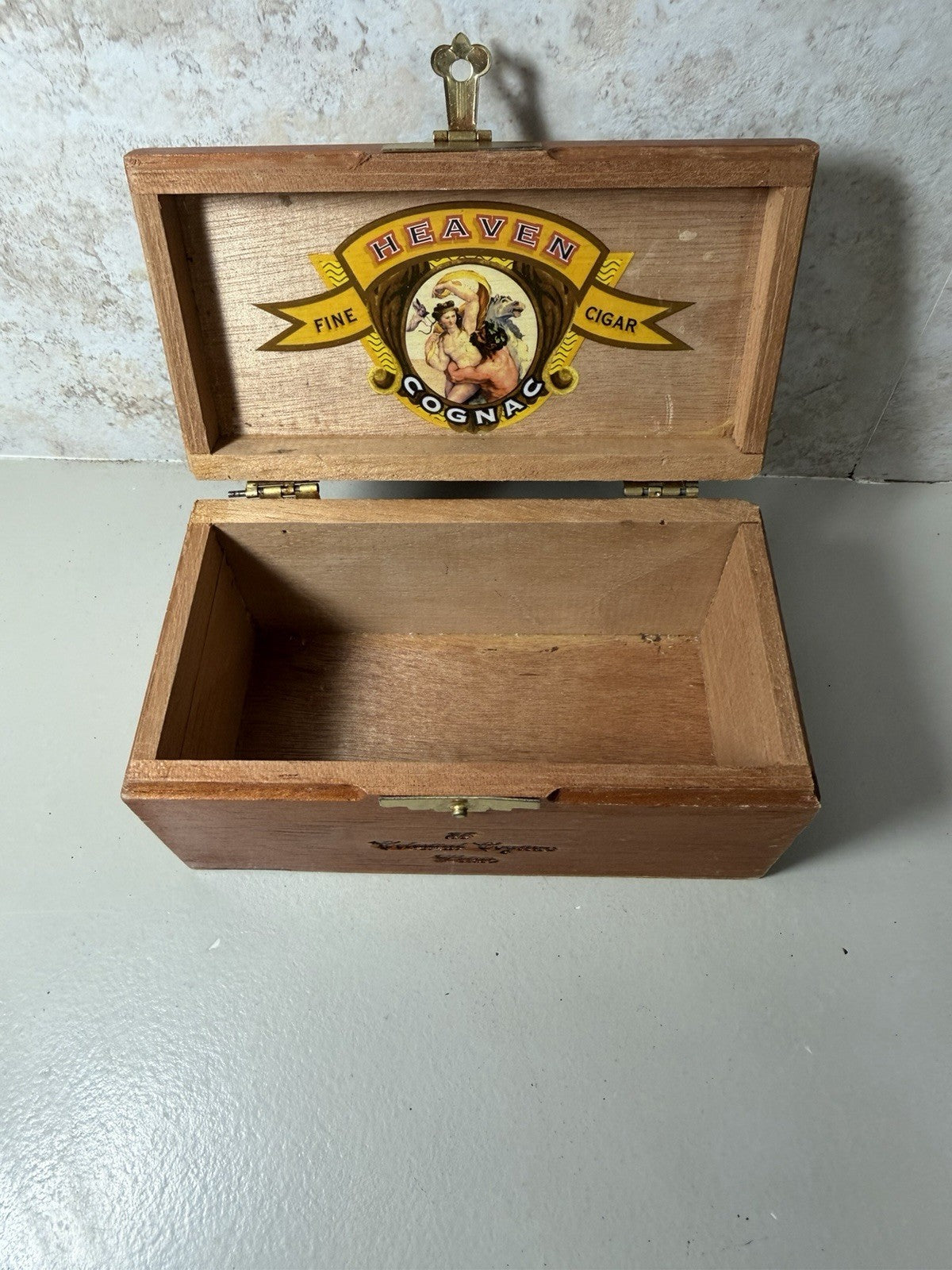Heaven Like No Taste on Earth Cognac Petite Empty Wood Cigar Box Vintage