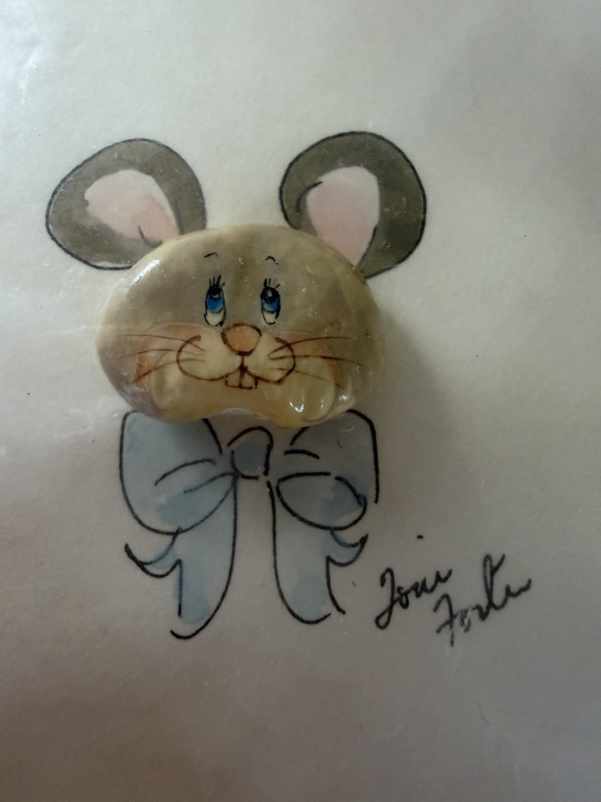 Joni Forte Signed Bean Art Mice Cards Hand Painted Folk Art Lot of 4