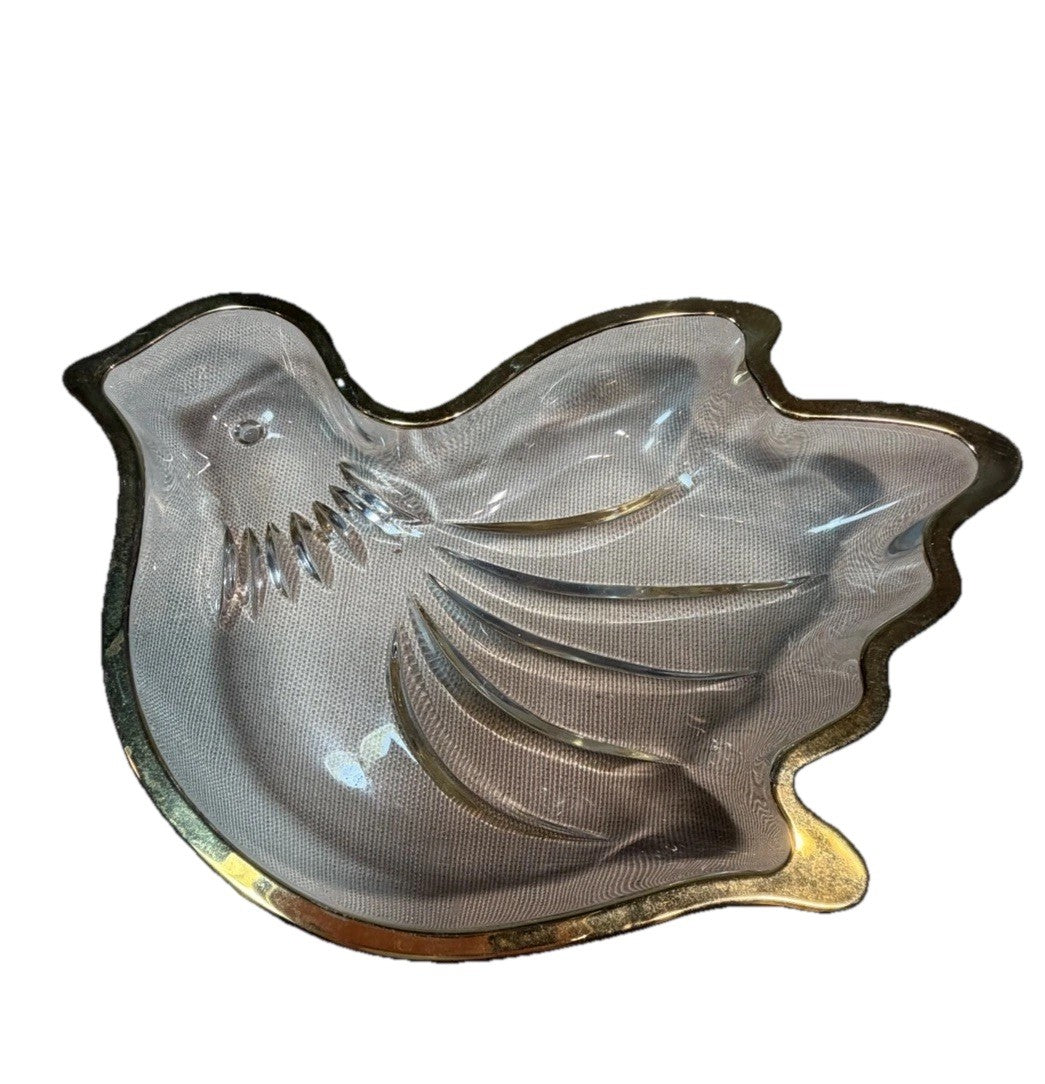 Mikasa Crystal Dove Candy Dish Trinket Bowl Gold Trim Holiday Decor