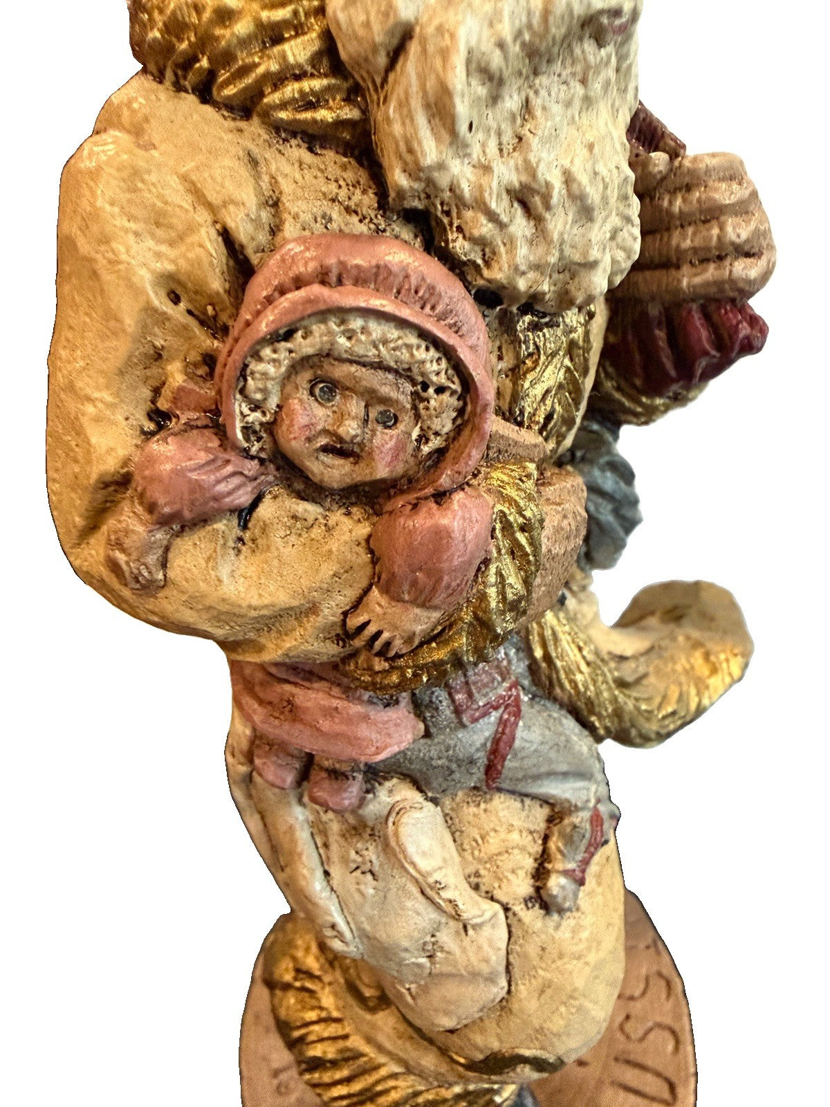 Pair Hand Carved Folk Art Santa Figurines Austrian Russian Style Wooden Figures