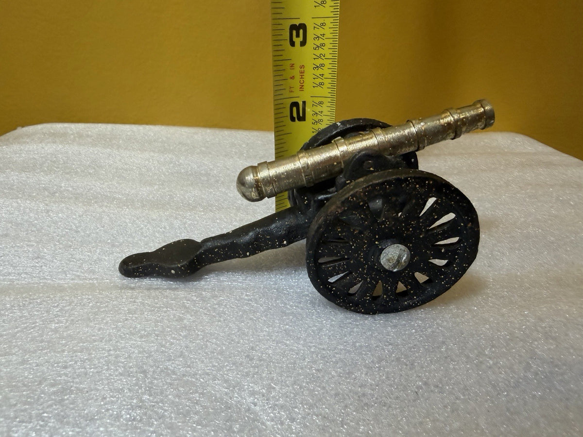 Vintage Cast Iron Brass Miniature Artillery Cannon Models Pair 5" Military