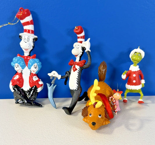 Dr Seuss Christmas Ornaments Cat in the Hat Grinch Max Cindy Lou Who Figure Lot