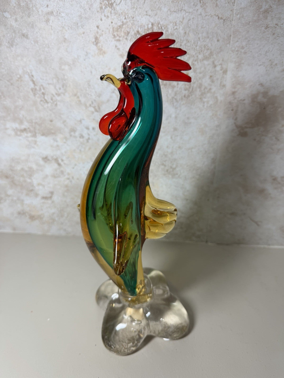 Vintage Murano Style Art Glass Rooster Duck Figurine Set Hand Blown Italy Pair