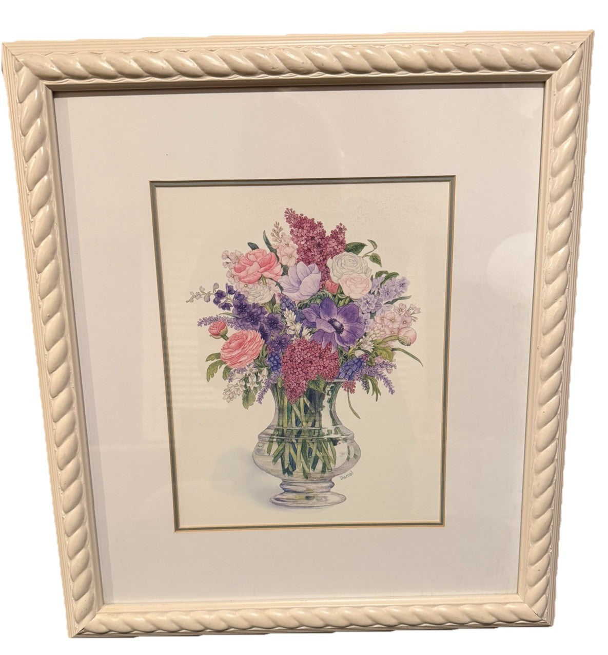 Anemone Bouquet Watercolor Bambi Papais Rope Design Framed Art 16x18