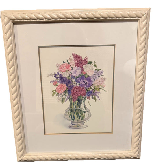 Anemone Bouquet Watercolor Bambi Papais Rope Design Framed Art 16x18