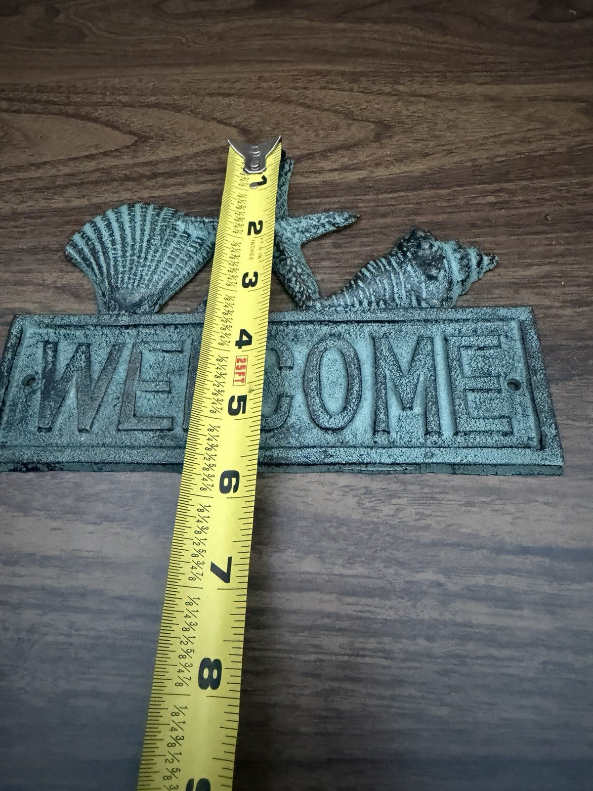Heavy Cast Iron Coastal Welcome Plaque Aqua Green Blue Nautical Decor