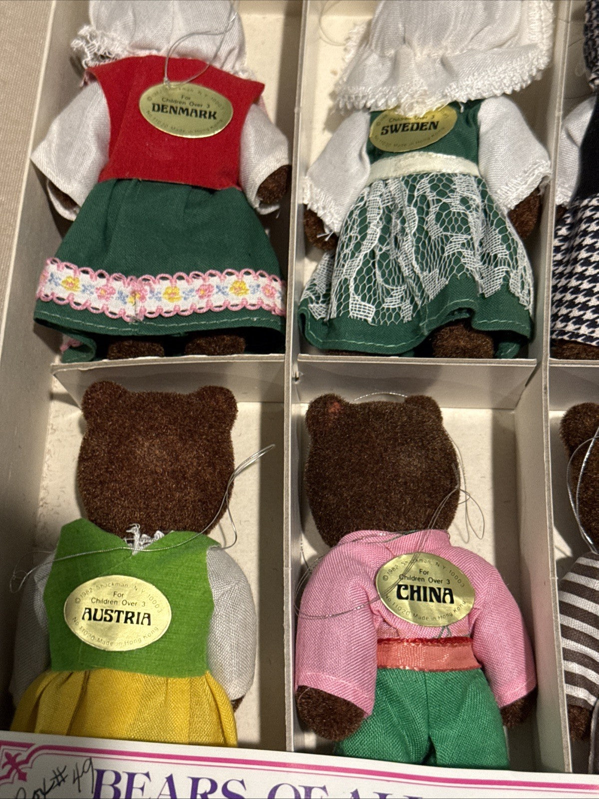 Vintage Shackman Teddy Bears Of All Nations Set 12 Flocked Bears 1982