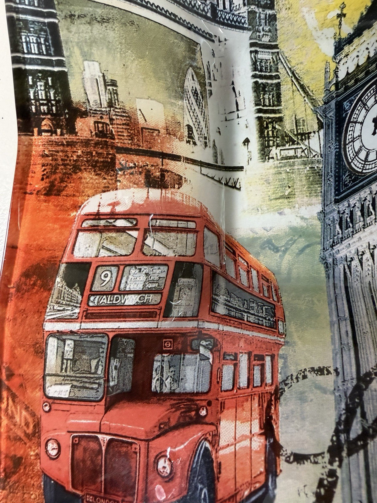 London England Souvenir Fused Glass Square Dish Tray Big Ben Red Bus Decor UK