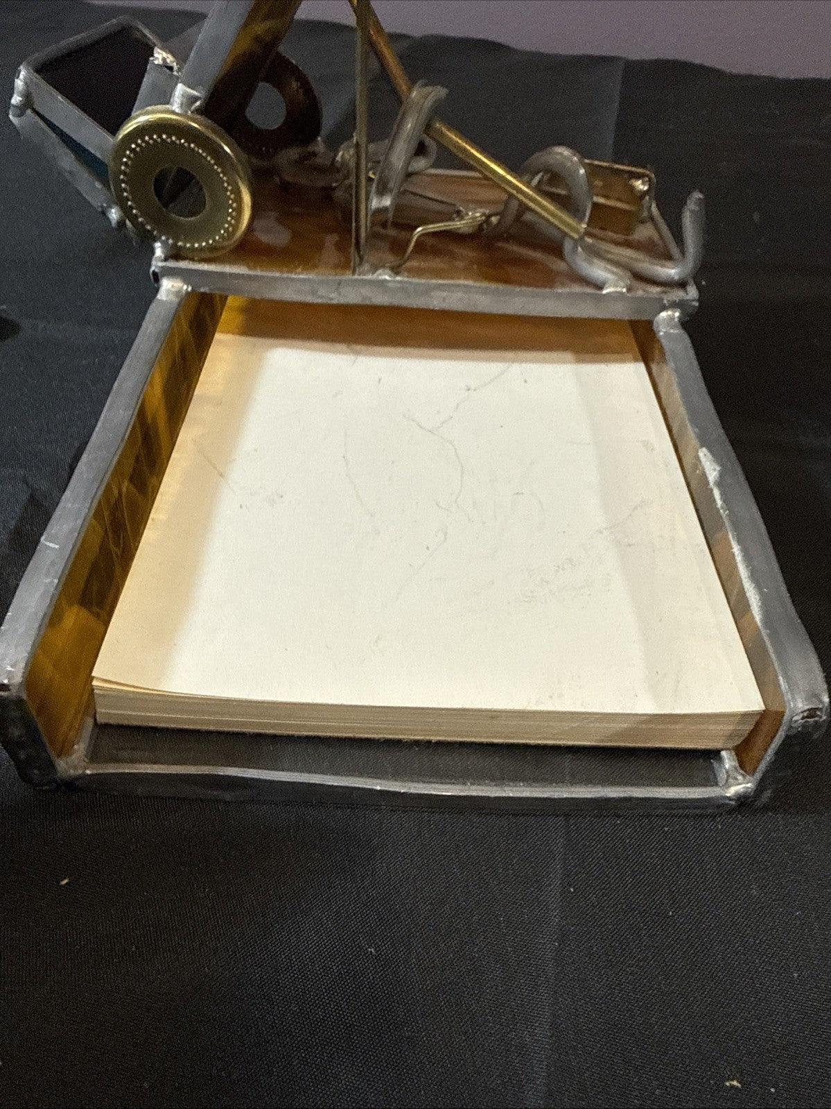 Vintage Carl Goeller Stained Glass Art Desktop Notepad Card Holder Car Repair