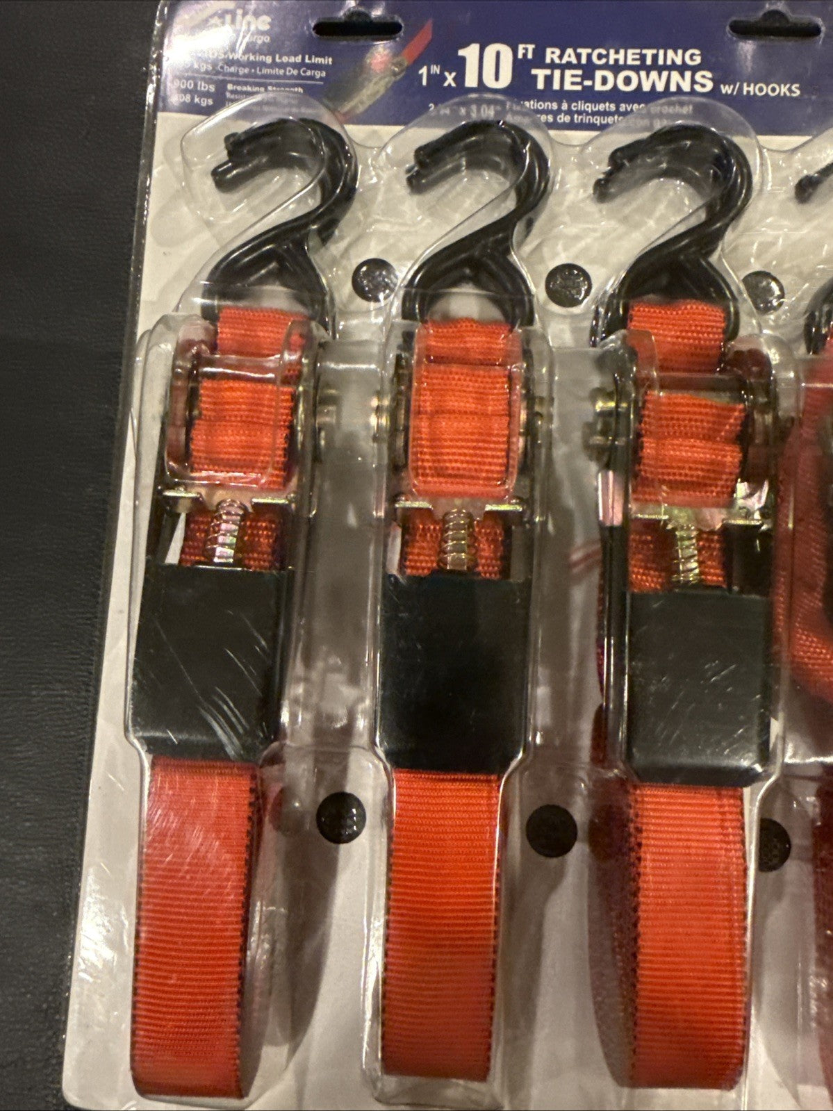 SLine Ancra Cargo Ratchet Tie Downs 1x10ft Hooks 4 Pack Red Straps Packaged New