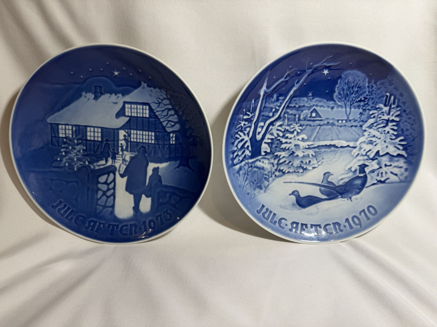 Bing and Grondahl Christmas Plates 1970 Pheasants and 1973 Denmark