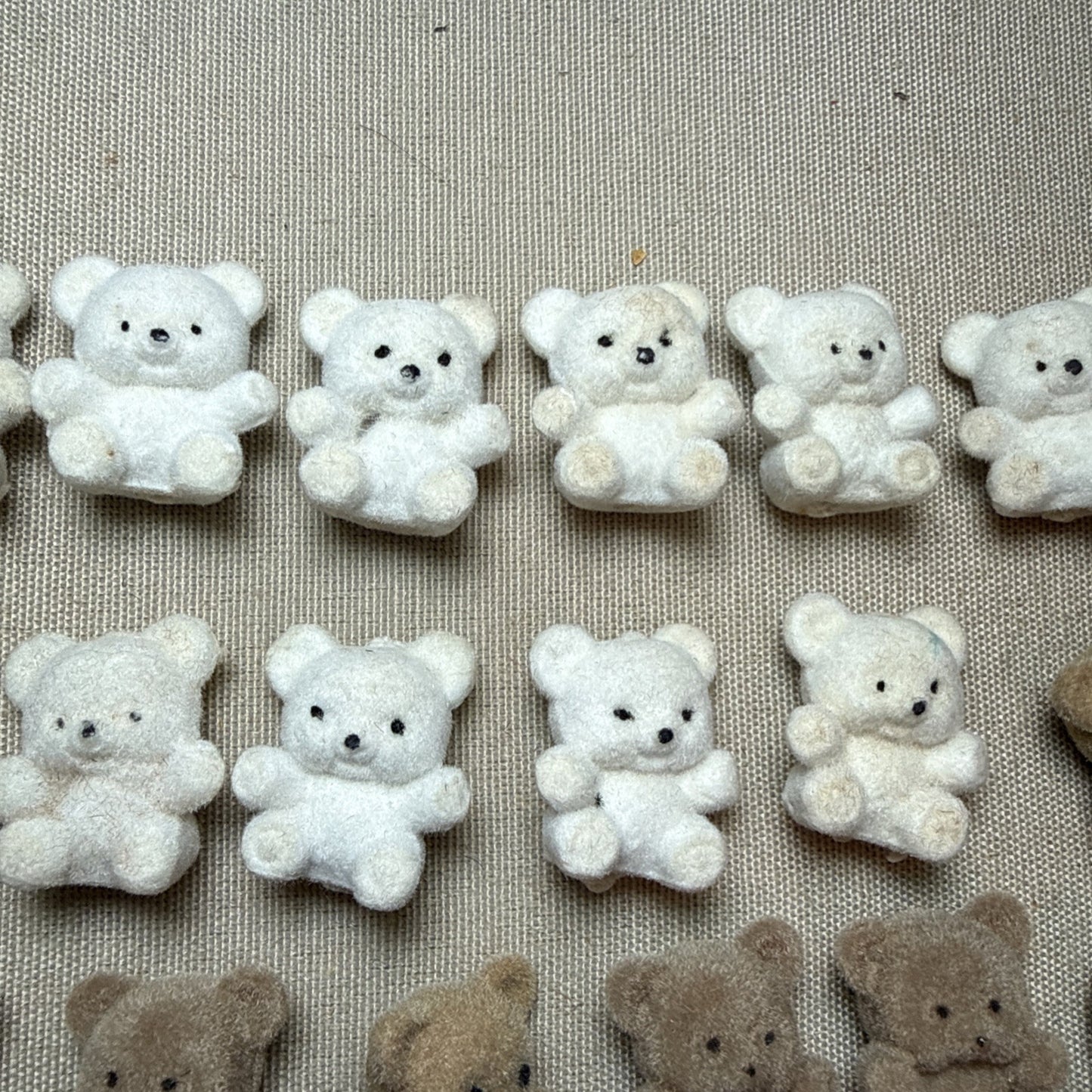 55 Flocked Miniature Teddy Bears White Brown Tan Vintage Crafting Minis Dioramas