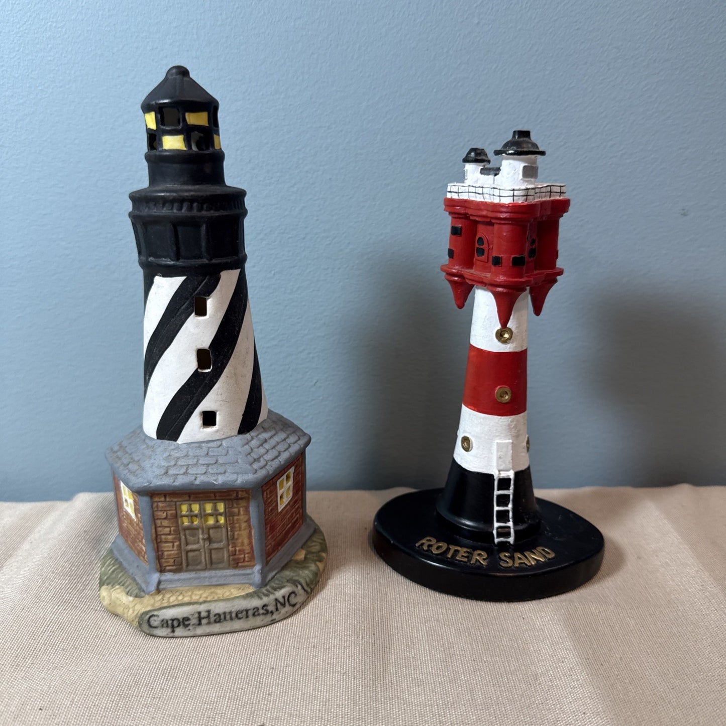 Vintage Lighthouse Figurines Lot 2 Coastal Nautical Maritime Display Statues 7"