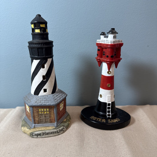 Vintage Lighthouse Figurines Lot 2 Coastal Nautical Maritime Display Statues 7"