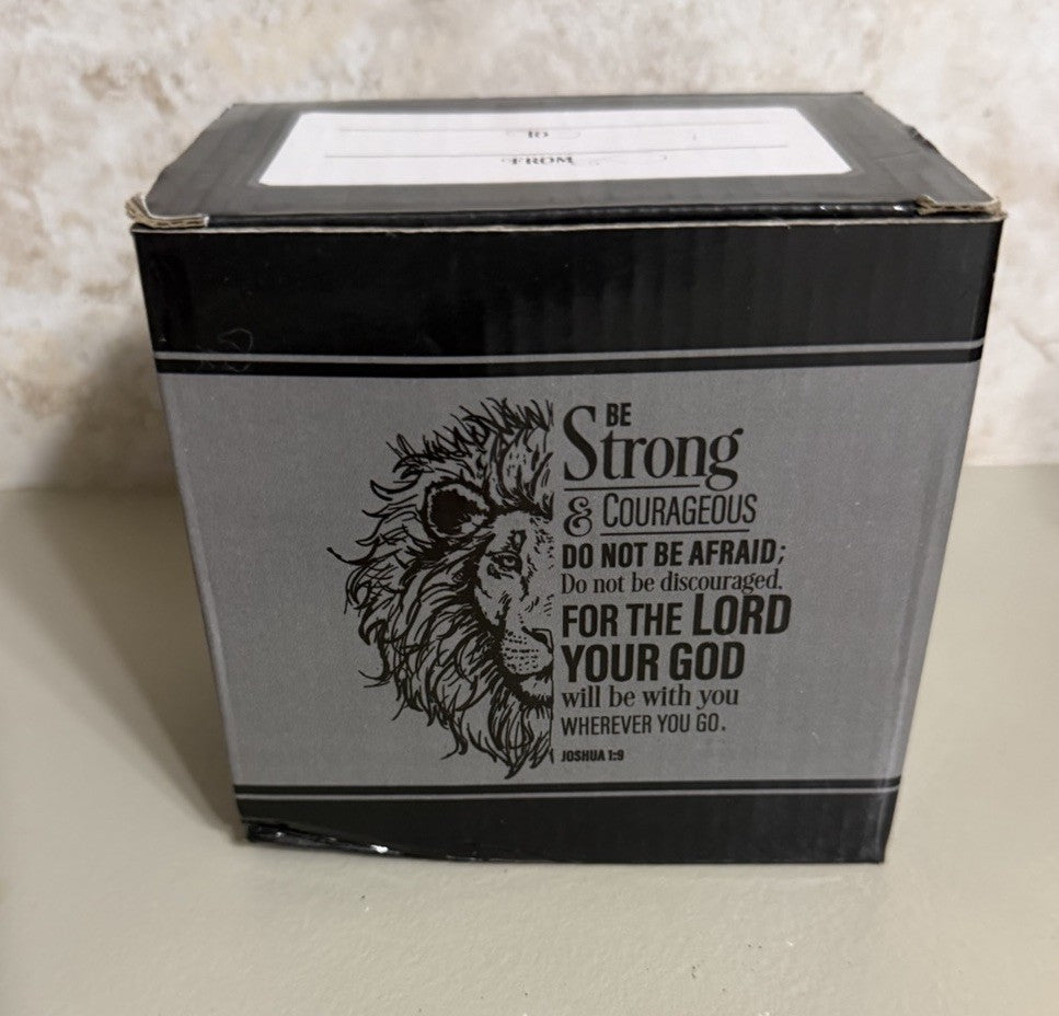 Christian Art Gifts Be Strong & Courageous Lion Ceramic Planter Joshua 1:9
