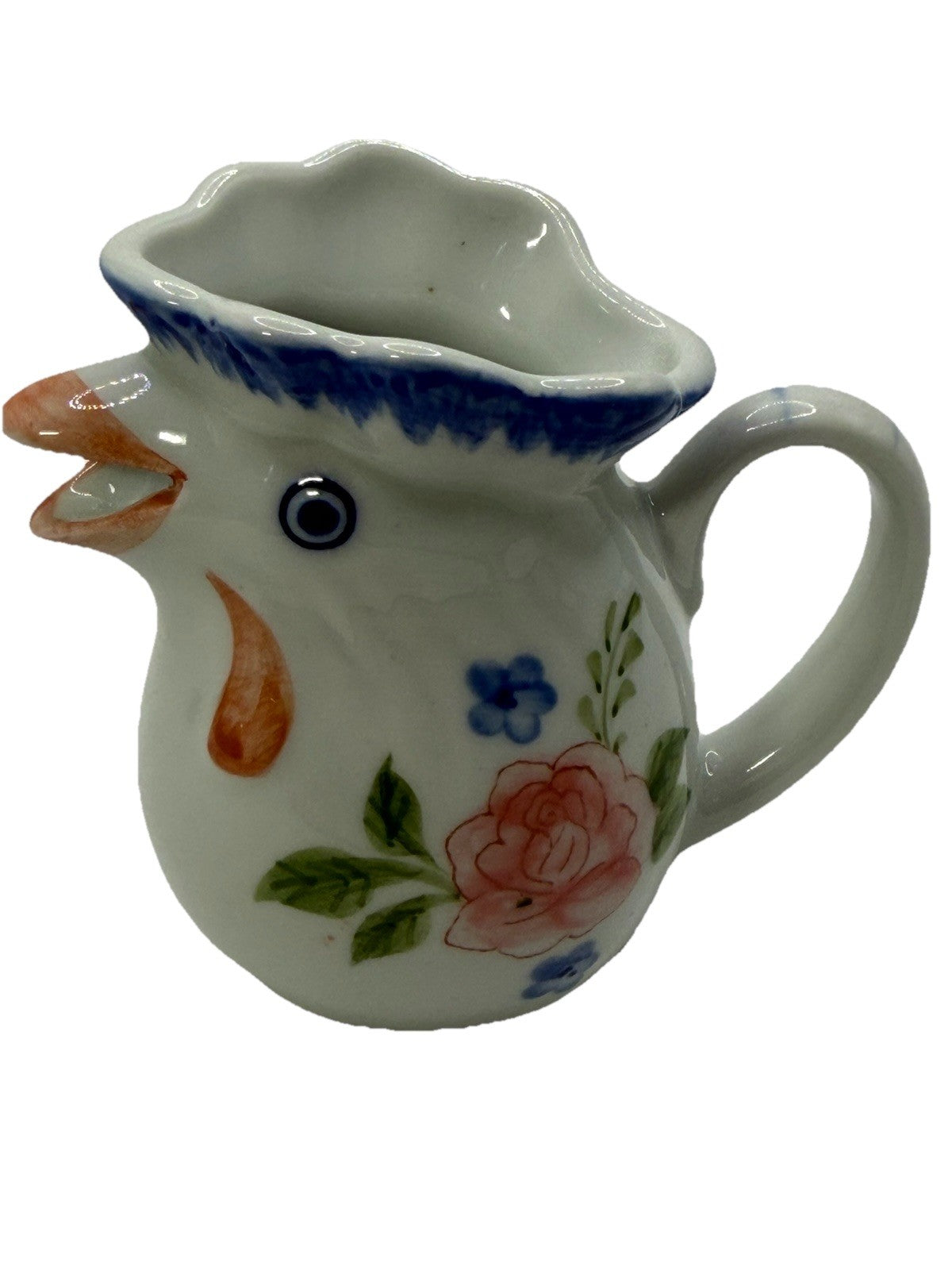 Vintage Andrea by Sadek Chicken Mini Creamer Pitcher with Floral Design 3.25"
