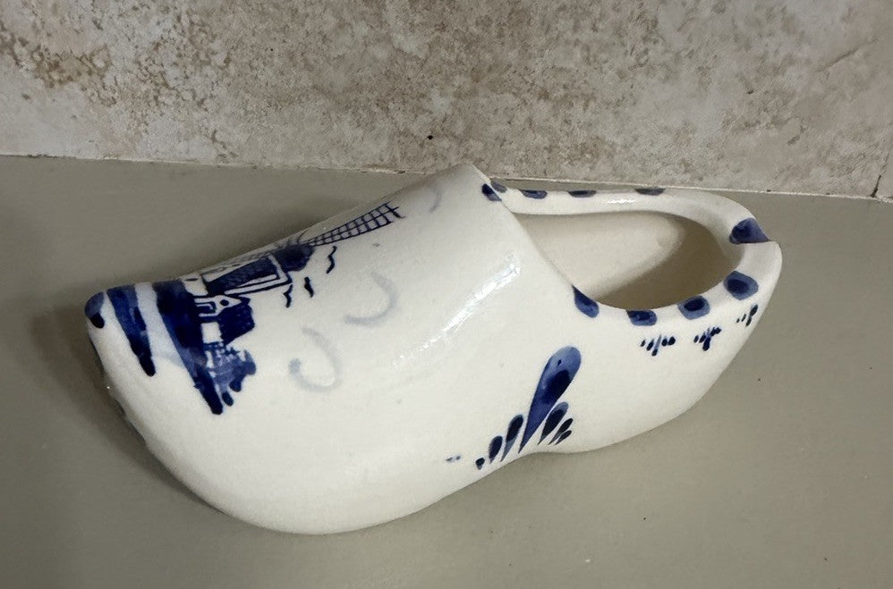 Vintage Hand Painted Delft Blue Ceramic Clog Holland Shoe Planter Vase