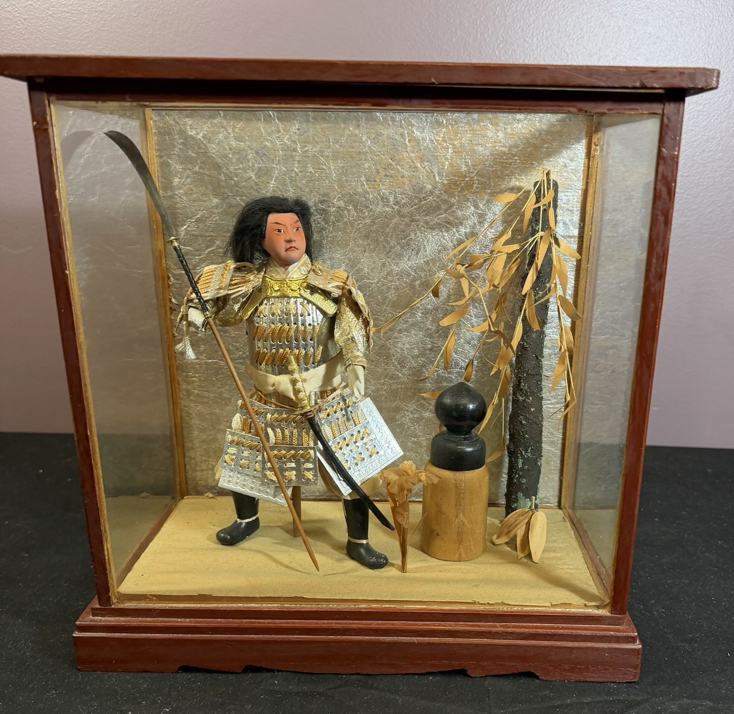 Authentic Japanese Musha Ningyo Warrior Doll Glass Case Samurai Figure