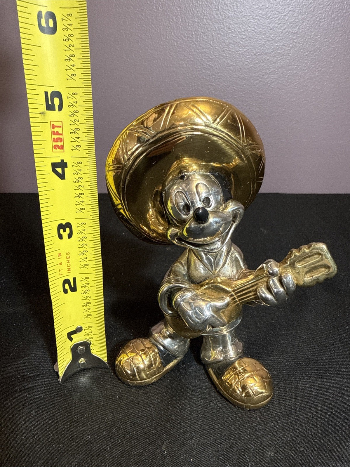 DArgenta Disney Mickey Mouse Sombrero Guitar Silver Gold Figurine 5"