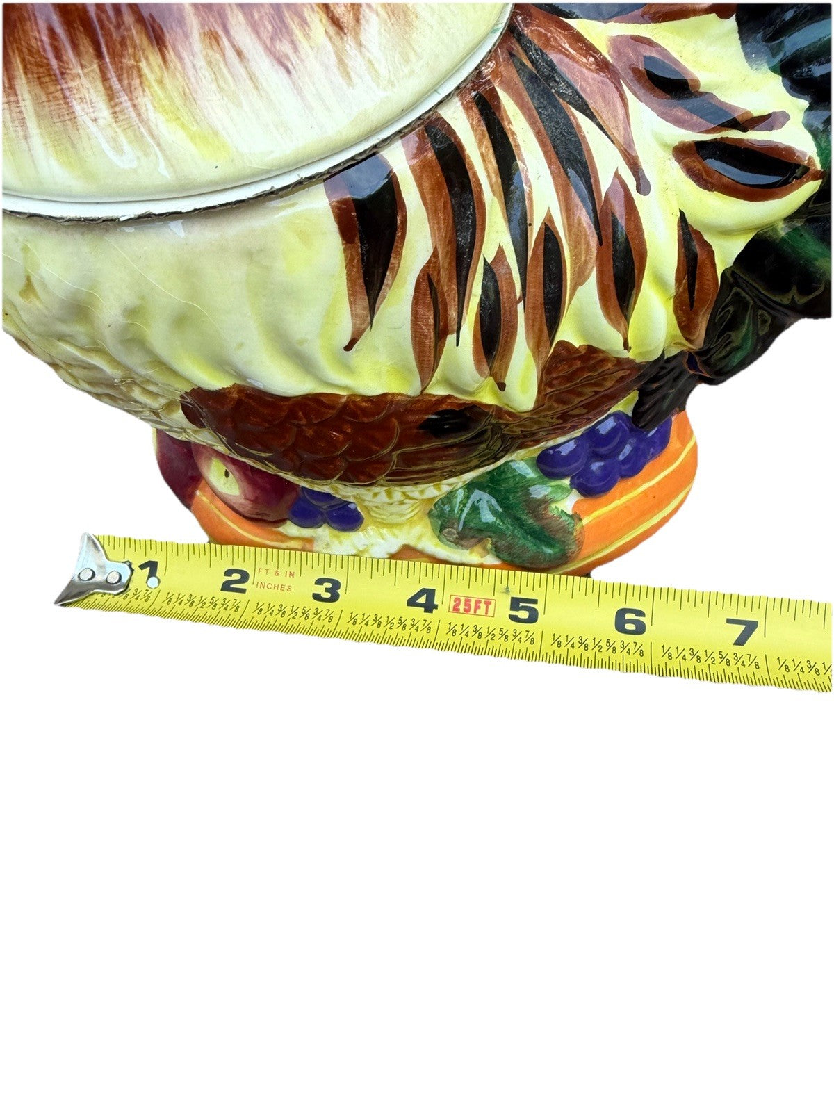 Vintage Rooster Hen Ceramic Cookie Jar Canister Fruit Relief Lid