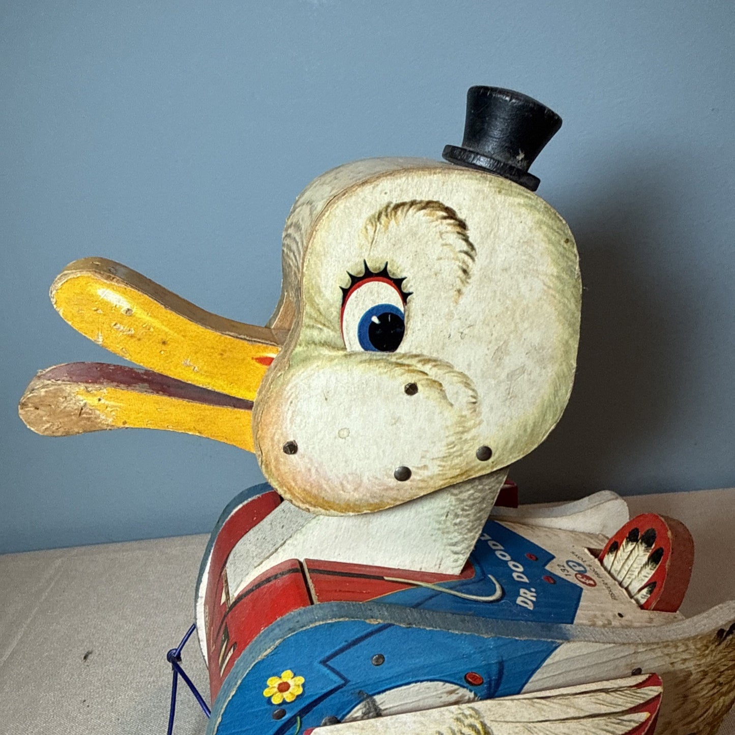 Vintage Fisher Price Dr Doodle Duck Pull Toy #132 Working Sound Classic 1950s