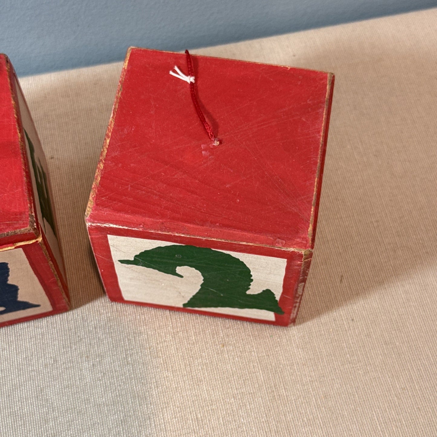 Vintage Wooden Alphabet Animal Christmas Ornaments Set of 3 Blocks 3"x3"