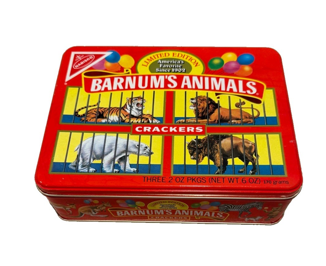 Vintage 1987 Barnums Animals Crackers Metal Tin Nabisco Empty 3 Packs Circus Box