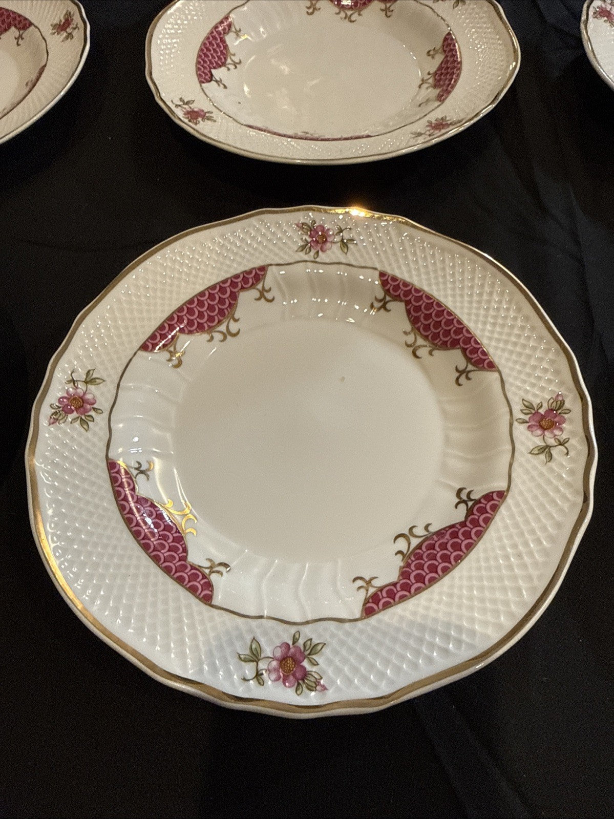 Hollóházi Henriett Pattern Cake Plate Set of 6 w/Matching Serving Tray Hungary