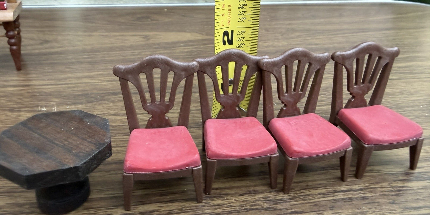 Miniature Dollhouse Kitchen Furniture Set Pedestal Table 4 Resin Chairs 1/12