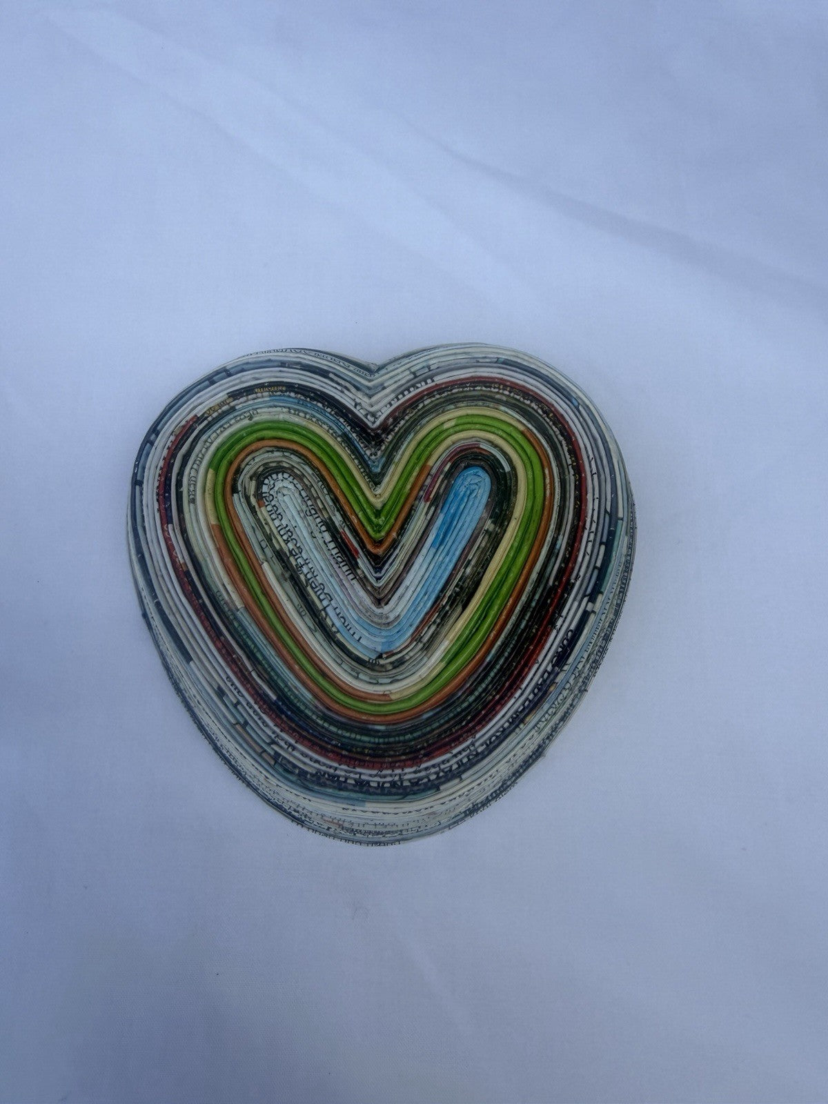 Handmade Recycled Telephone Wire Basket Coiled Newspaper Heart Dish Set Eco Art