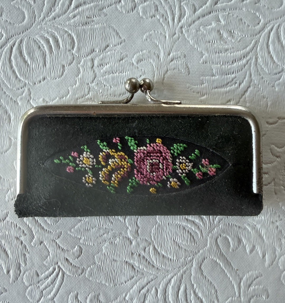 Vintage German Manicure Set Petit Point Floral Velvet Case Germany 1950s Tools