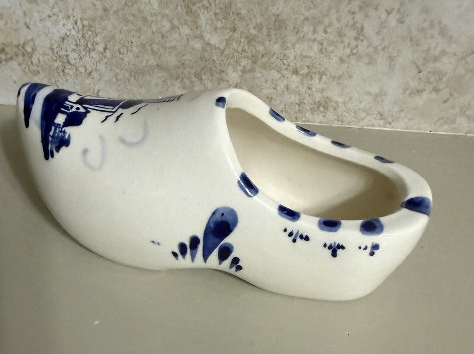 Vintage Hand Painted Delft Blue Ceramic Clog Holland Shoe Planter Vase