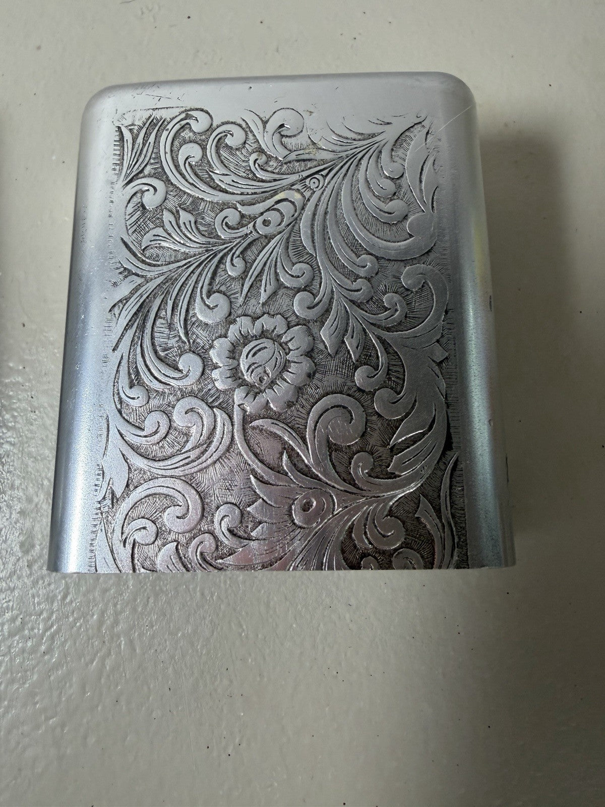 Vintage Park Industries Aluminum Cigarette Pack Holder Case Floral Embossed