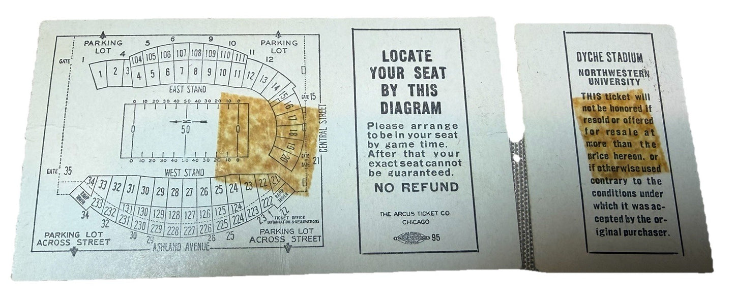 1960 Northwestern Wildcats vs Michigan State Football Ticket Stub Vintage