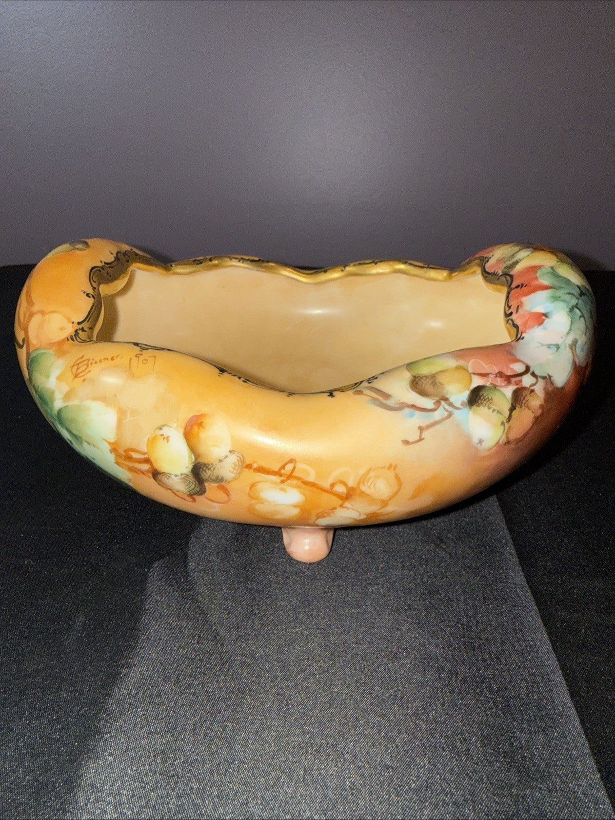 Antique 1907 Royal Austria Hand Painted Nut Bowl Footed 8x7.5x3.75”