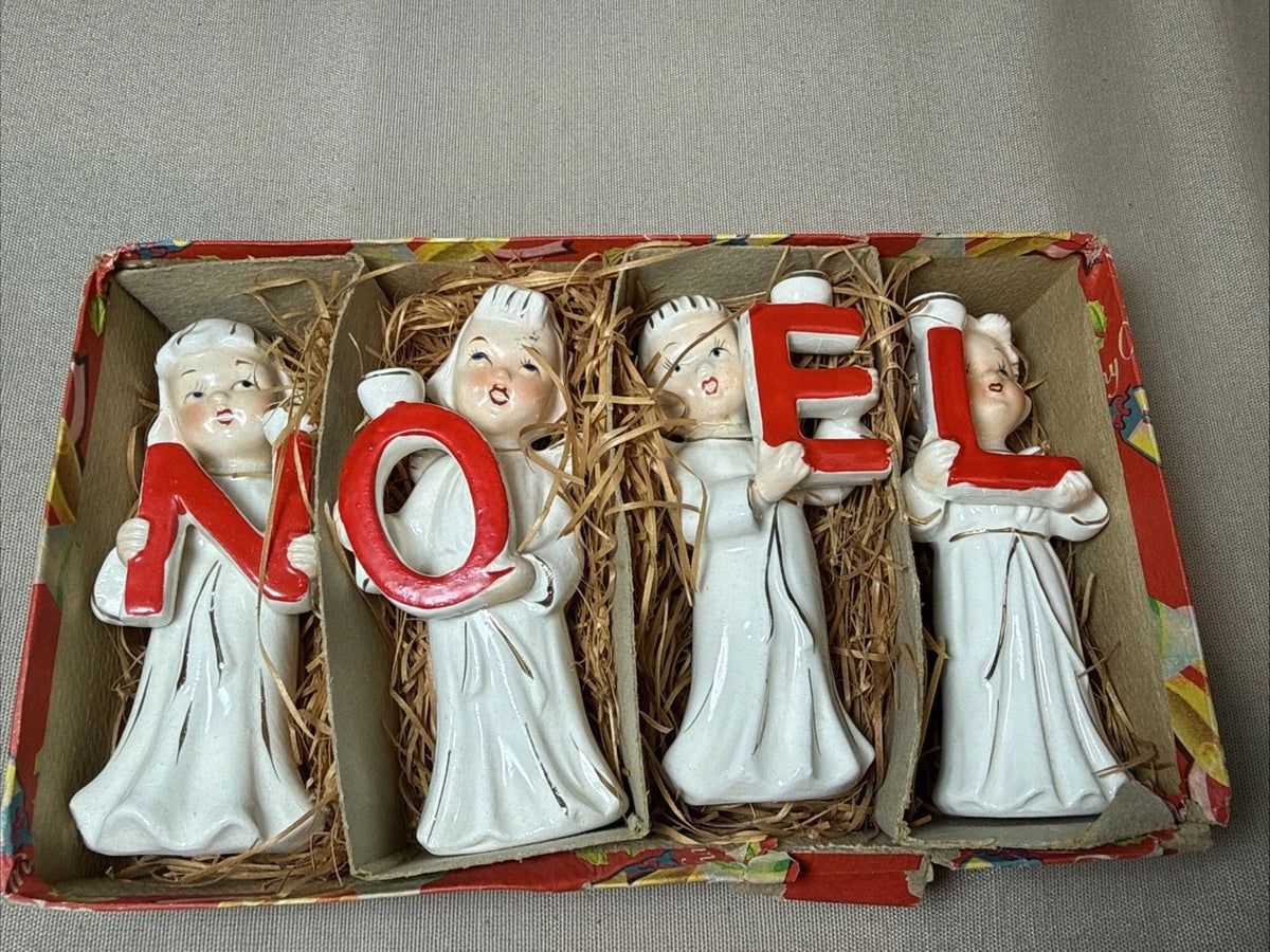 Vintage Noel Choir Angel Candle Holders Commodore Japan Hand Painted Christmas