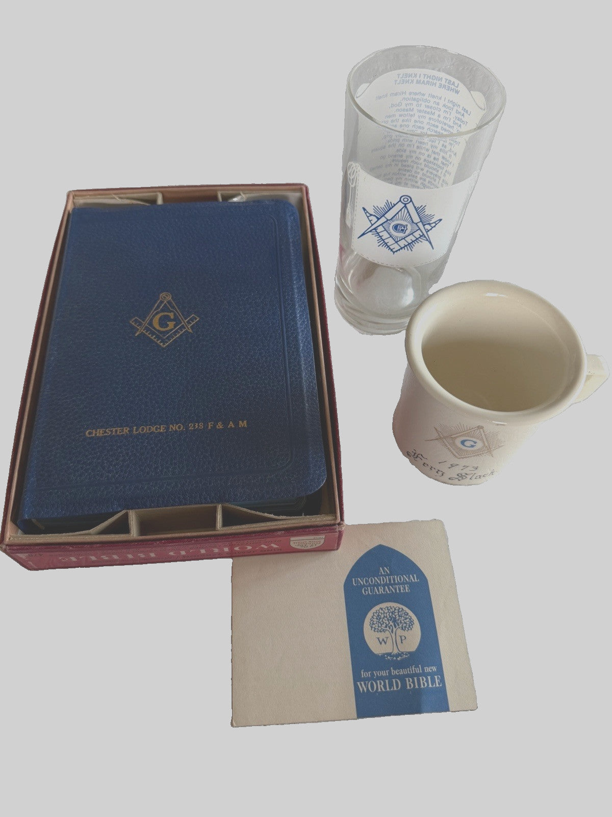 Vintage Masonic Chester Lodge Bible Glass Mug Collectibles Lot Freemason Gift