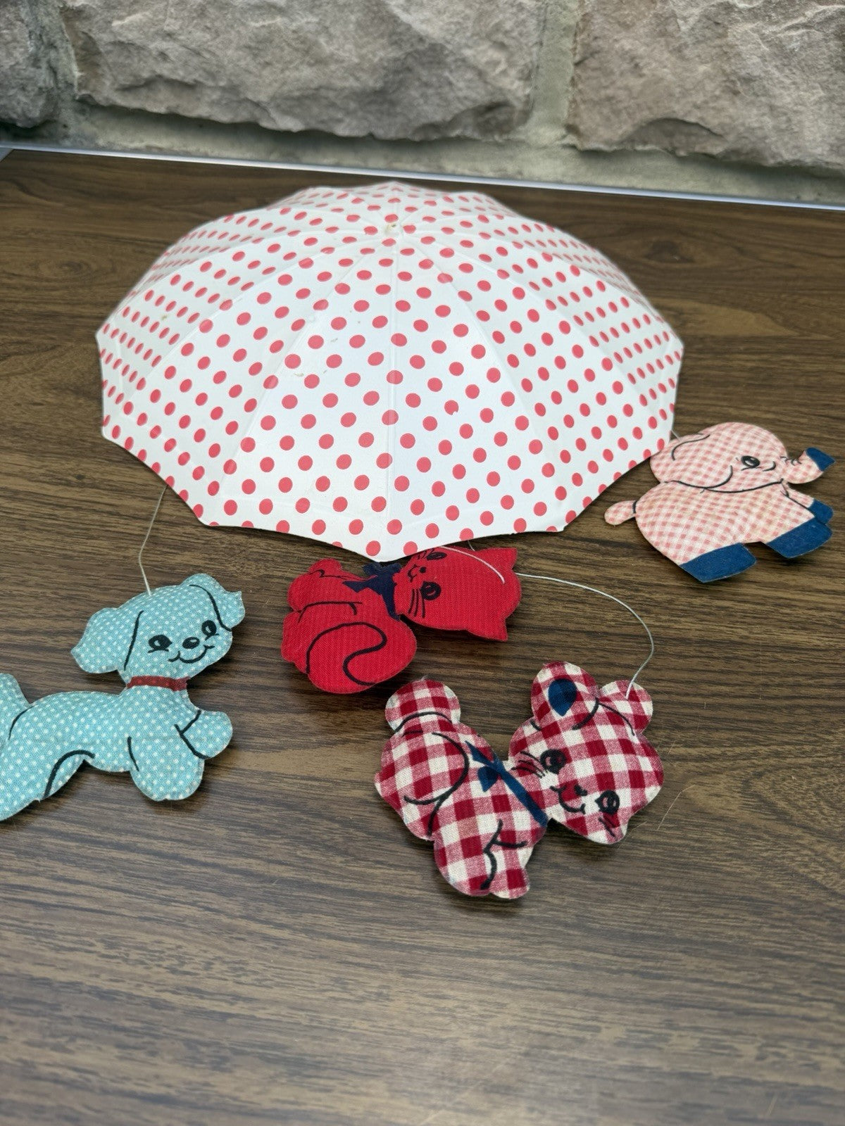 Vintage 1970s Dolly Toy Animal Baby Crib Mobile Nursery Parts with Strings Lot