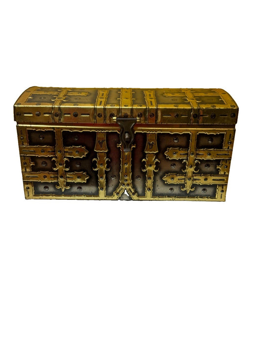 Vintage Metal Treasure Chest Tin Made in Western Germany Brass Embossed Storage