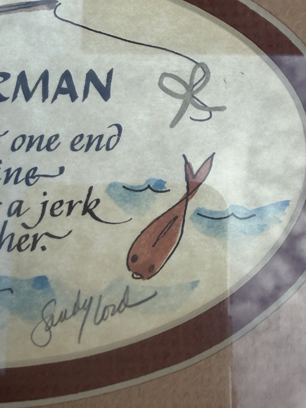 Sandy Lord Fisherman Calligraphy Art Print Framed Humorous Fishing Wall Decor
