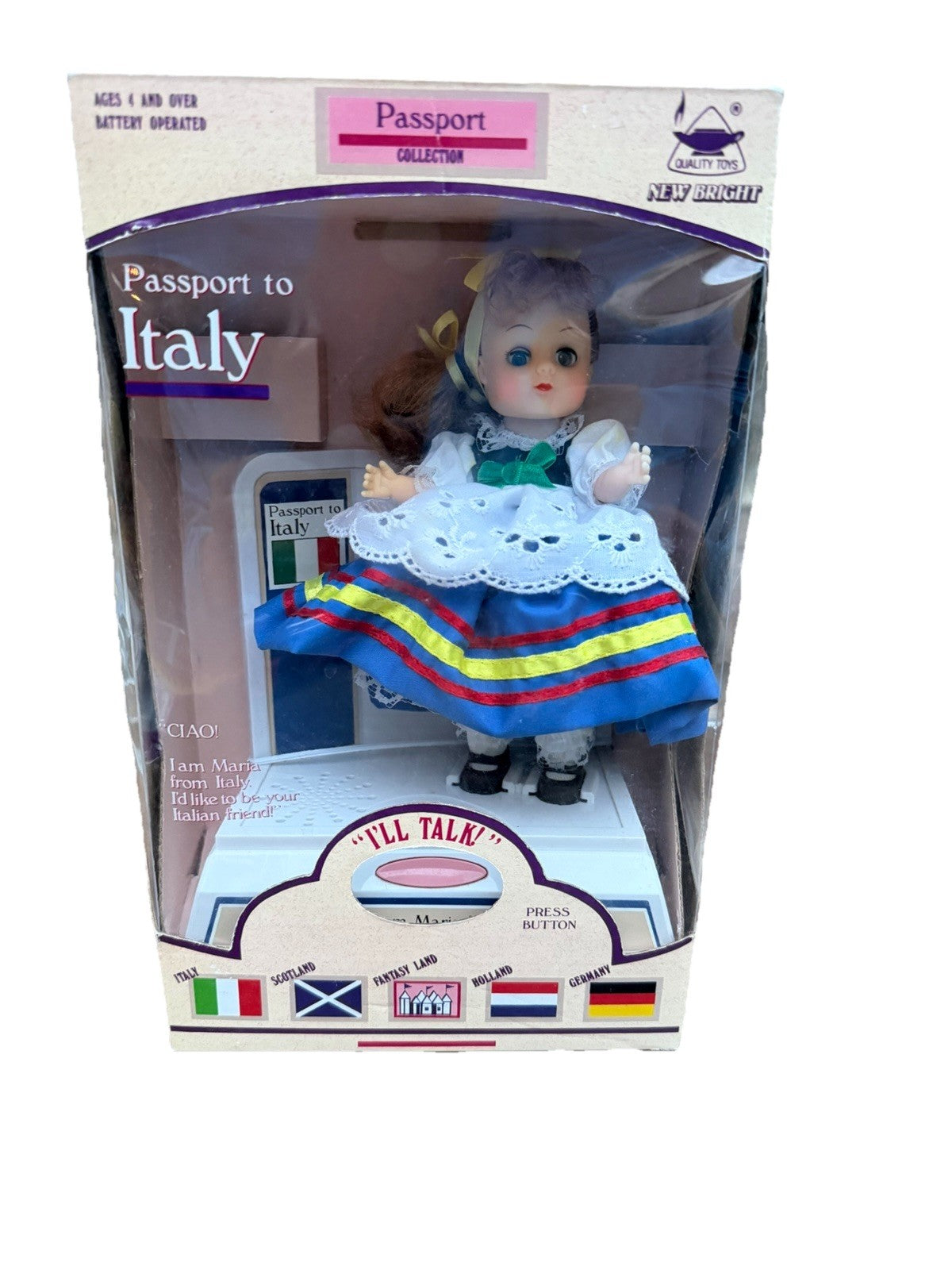 Vintage 1993 Passport To Italy Sleepy Eye Doll 7" Talking Doll Toy NEW IN BOX