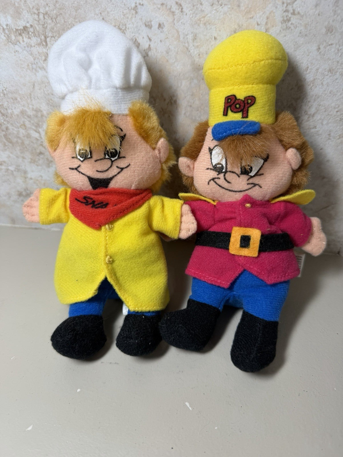 Vintage 1997 Snap and Pop Rice Krispies Cereal Mascot Plush Set of 2 Toys