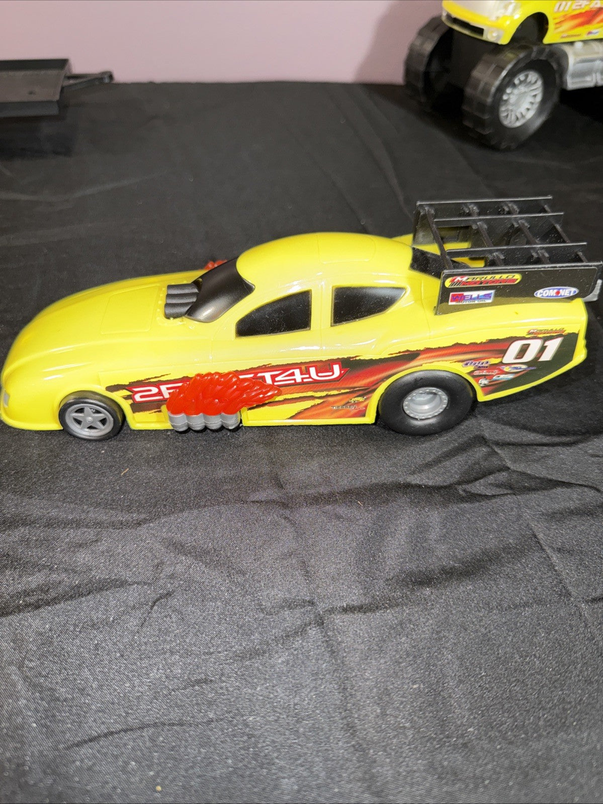 Vintage 2FAST4U Yellow Monster Truck Funny Car Trailer Combo Sounds WORKS