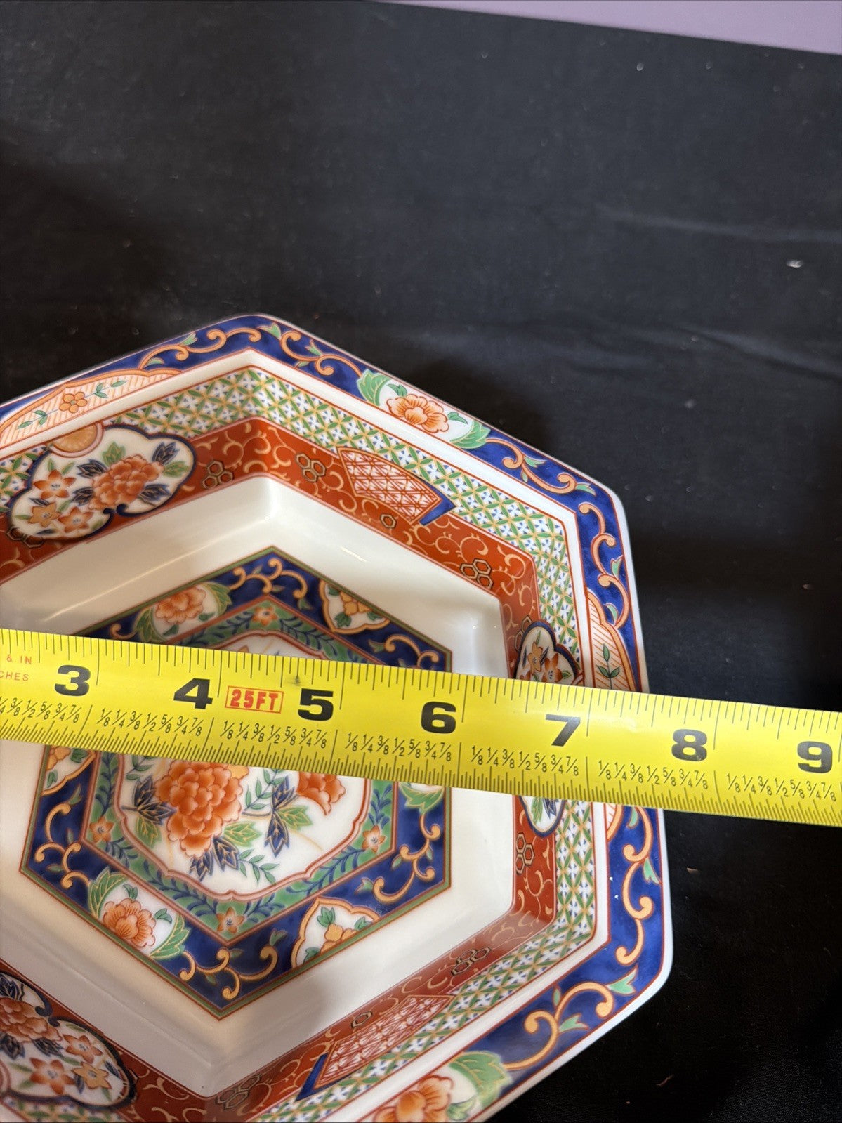 1982 Japanese Imari Porcelain Hexagonal Bowls Set 10” 8” Mann