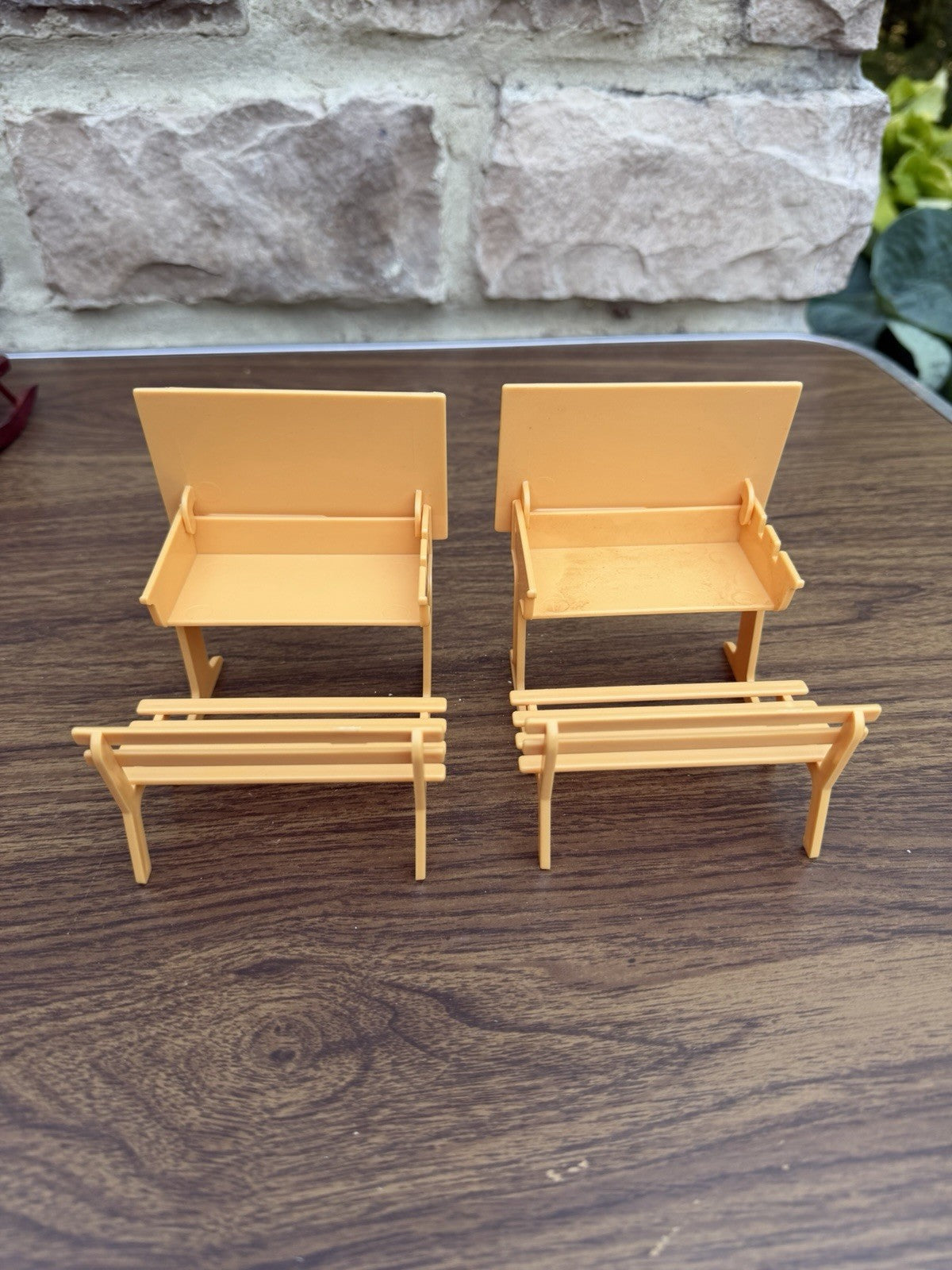 Vintage 1987 Delavennat France Miniature School Desk Bench Lot of 2 Barbie Scale