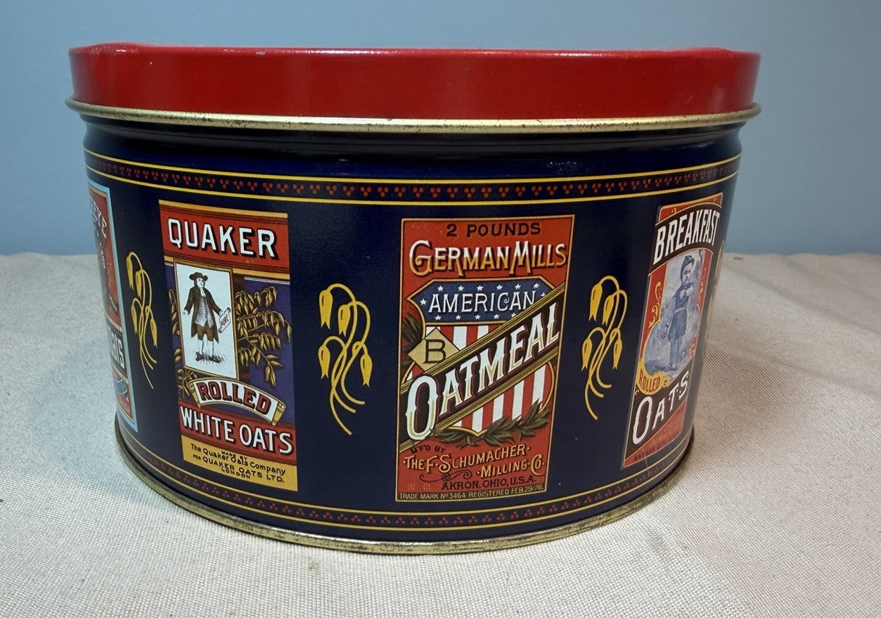 Vintage 1983 Quaker Oats Collector Tin Round Advertising Canister 7"