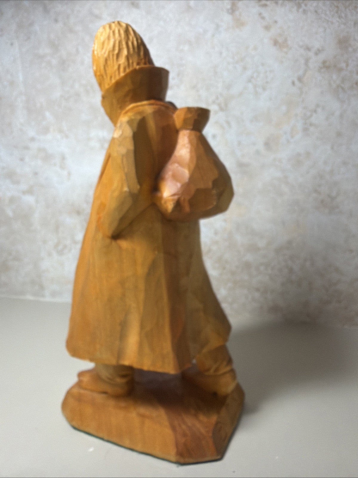 Vintage Signed Hand Carved Wooden Folk Art Man Figurine Trench Coat Artist BZS