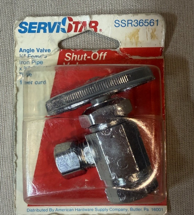 Vintage NOS Servistar SSR36561 Angle Shut Off Valve 1/2 FIP x 3/8 OD Plumbing