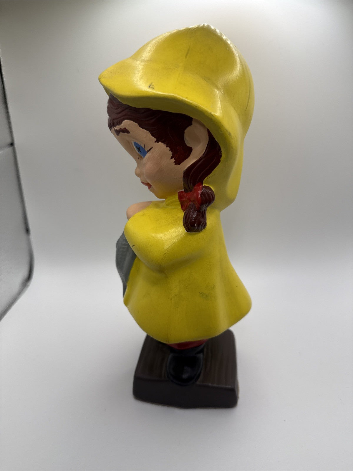 Vintage 1971 Ceramic Fishing Boy & Girl In Yellow Rain Coats So Cute!